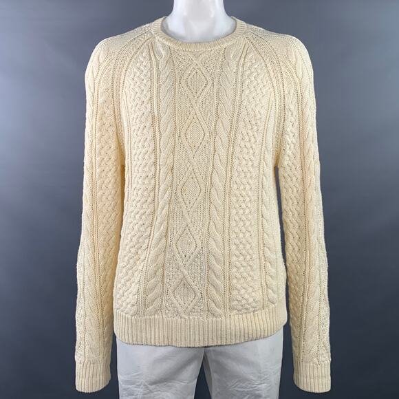 POLO by RALPH LAUREN Size L Cream Cable Knit Cotton Crew Neck Sweater